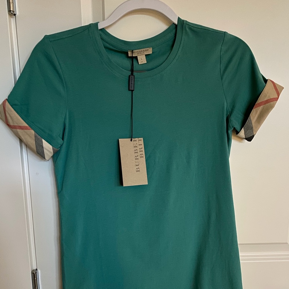 Burberry Brit Check Cuff T-Shirt Aqua Green Small